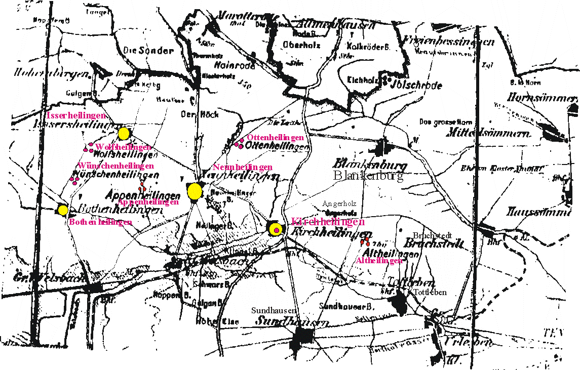 Karte der neun Heilingerdörfer